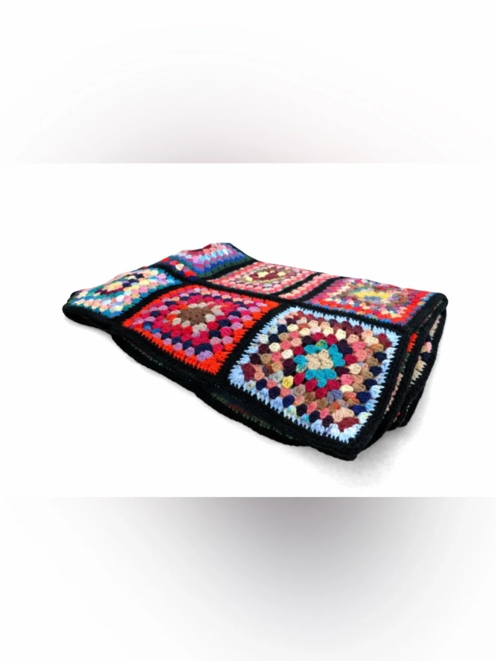 Handmade Multicolor Crochet Granny Square Throw Blanket‎